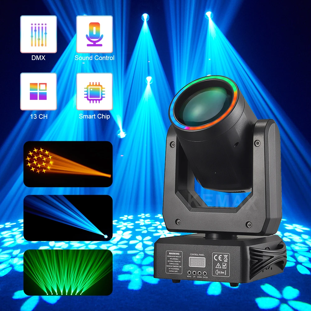 Luz LED con cabezal móvil de 200W, haz de Lira de 18 prismas DMX, punto de 15Gobos con anillo, luces profesionales para discoteca y DJ para escenario, boda y club nocturno