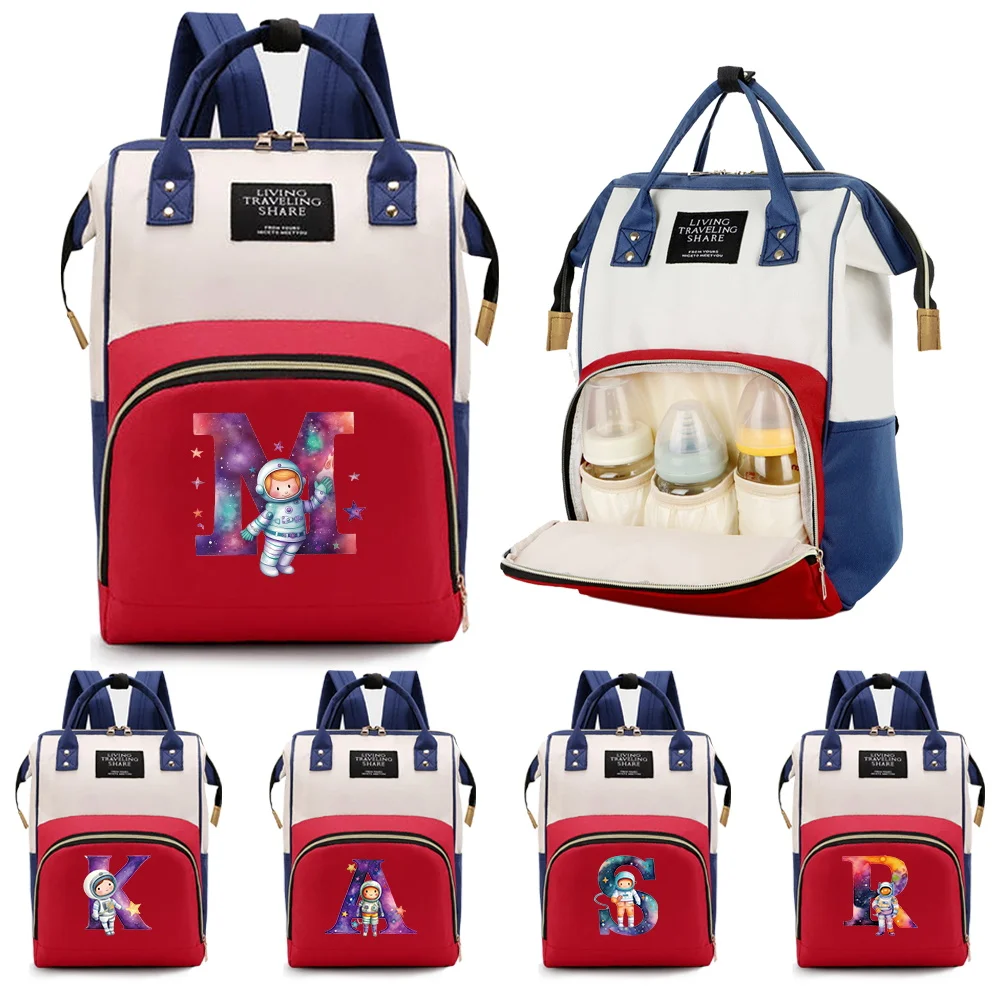 

Waterproof Travel Needments Backpack Outdoor Travel Mommy Bag Large Capacity Travel Organizer Bags Astronaut Letter Pattern
