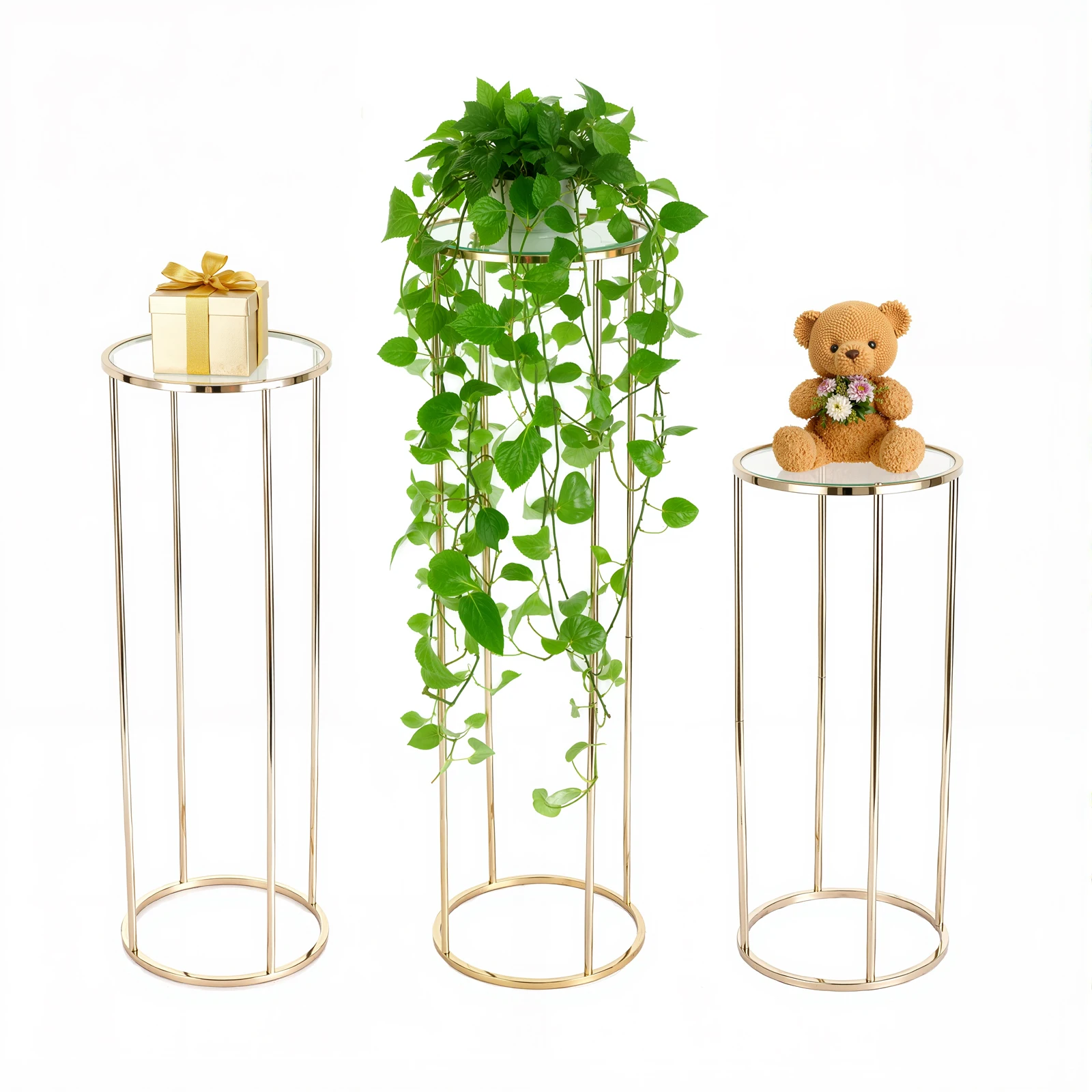 Set di 3 Supporti Cilindrici in Metallo per Piante, Tavolini Rotondi per Fiori, Torte e Piante in Vaso, Decorazione per Casa e Feste