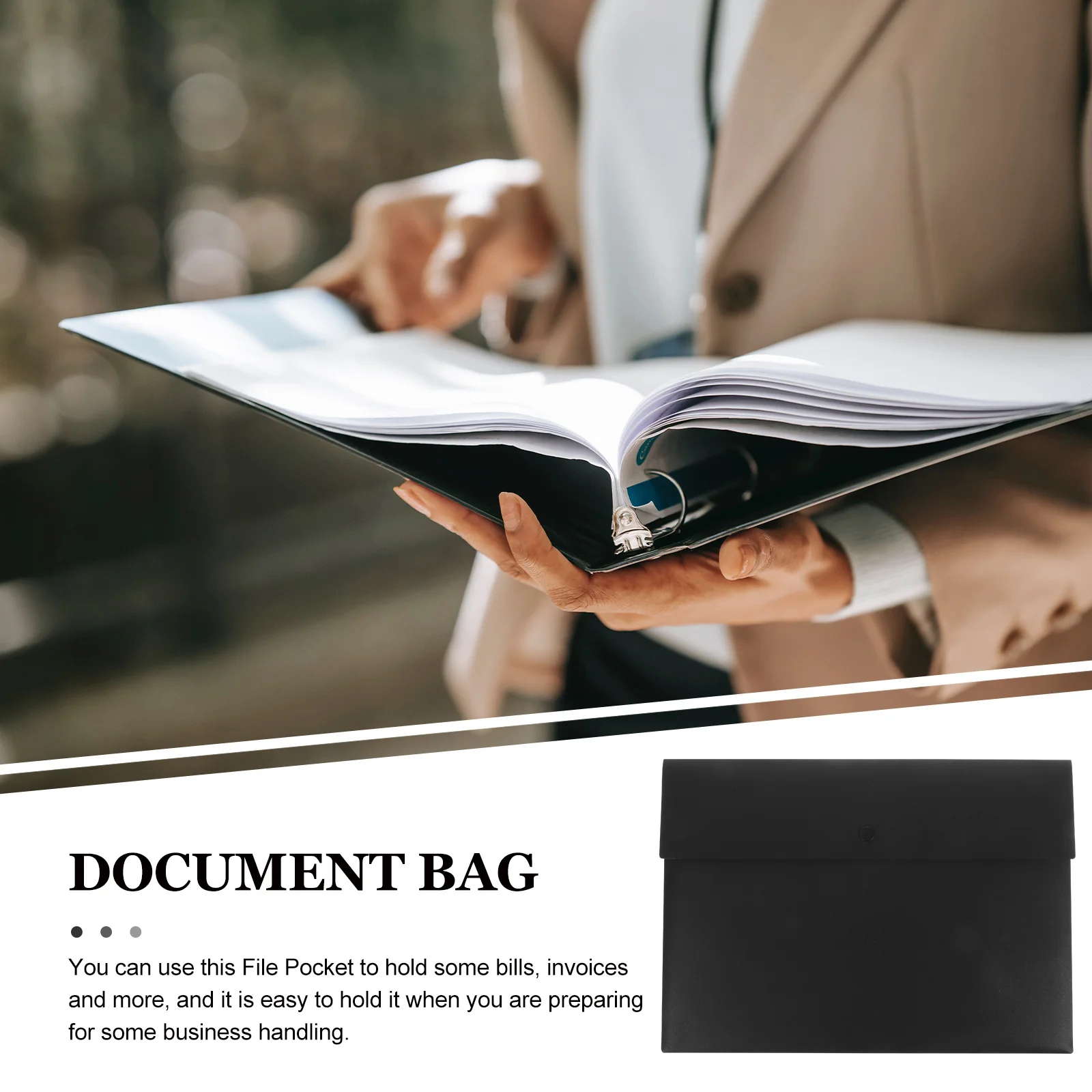 

5pcs A4 Storage Bags Transparent Document Folders Snap Button Design Pockets Plastic Organizers Document Holders For School