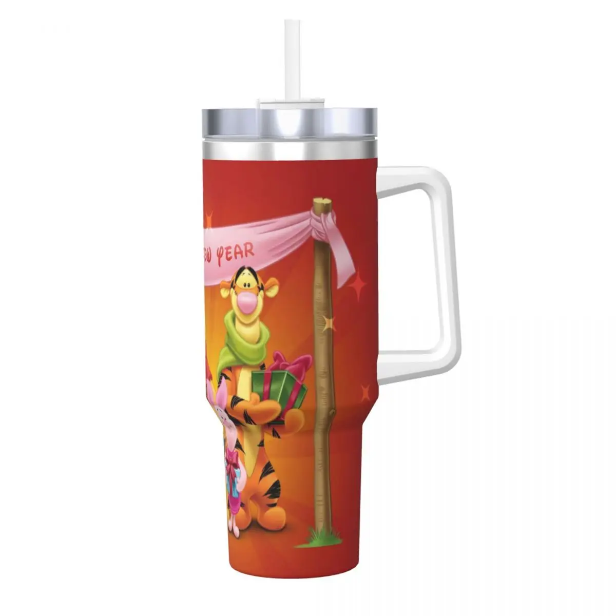 Stainless Steel Tumbler Winnie The Pooh Happy New Year Car Mugs With Straws Travelist Hot Drinks Bottle Heat Preservation Mug