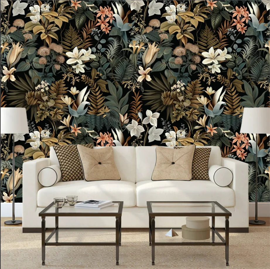 Customized Mural Modern Plant Rose Flower Wallpaper Living Room TV Background Wall Painting Light Luxury French Plant Wallpaper