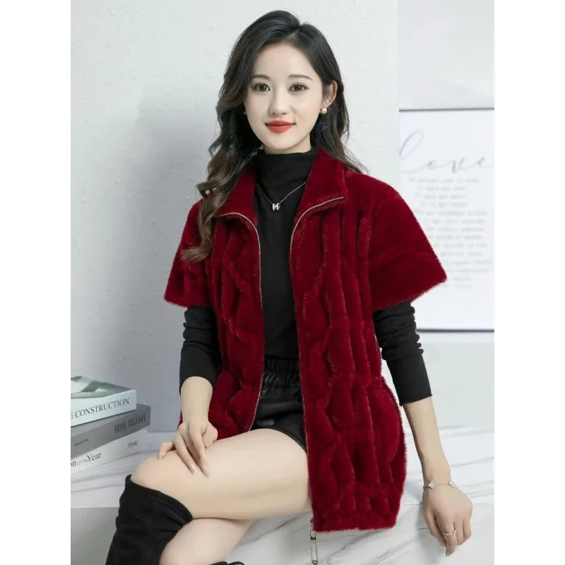 Women's Models Autumn Winter Tops Jacket Vest Fur Vest Half-sleeve Simple Comfortable Loose Leisure Fashion Niche Skinny