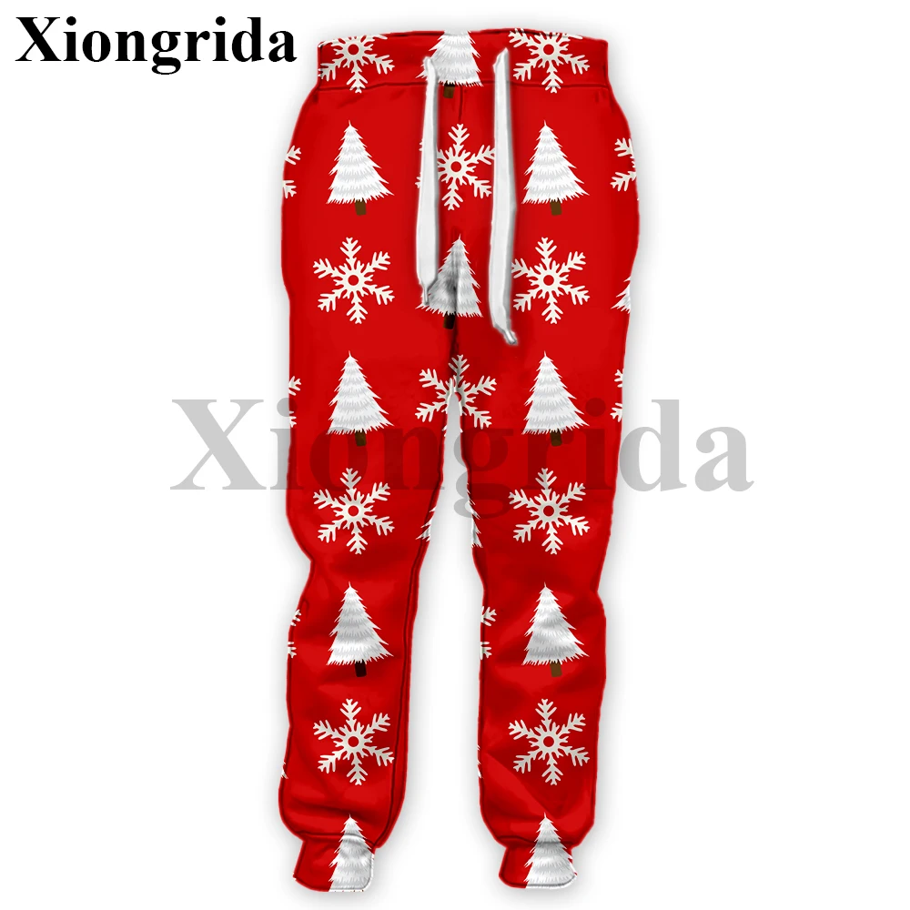 Christmas Pattern 3D Printed Sweatpants Mens Casual Holiday Fashion Xmas Trees Illustration Pattern Print Pants Trousers S-5XL