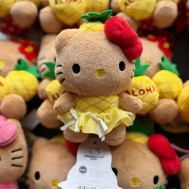 Para Kawaii HelloKitty 50 aniversario hawaiano piel negra piña serie anillo de natación muñeco de peluche mochila decoración colgante