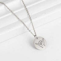 HIPEE Trend Personalized Gesture Sign Necklaces for Women Men Stainless Steel Round Tag Necklace Friendship Lover Jewelry Gift