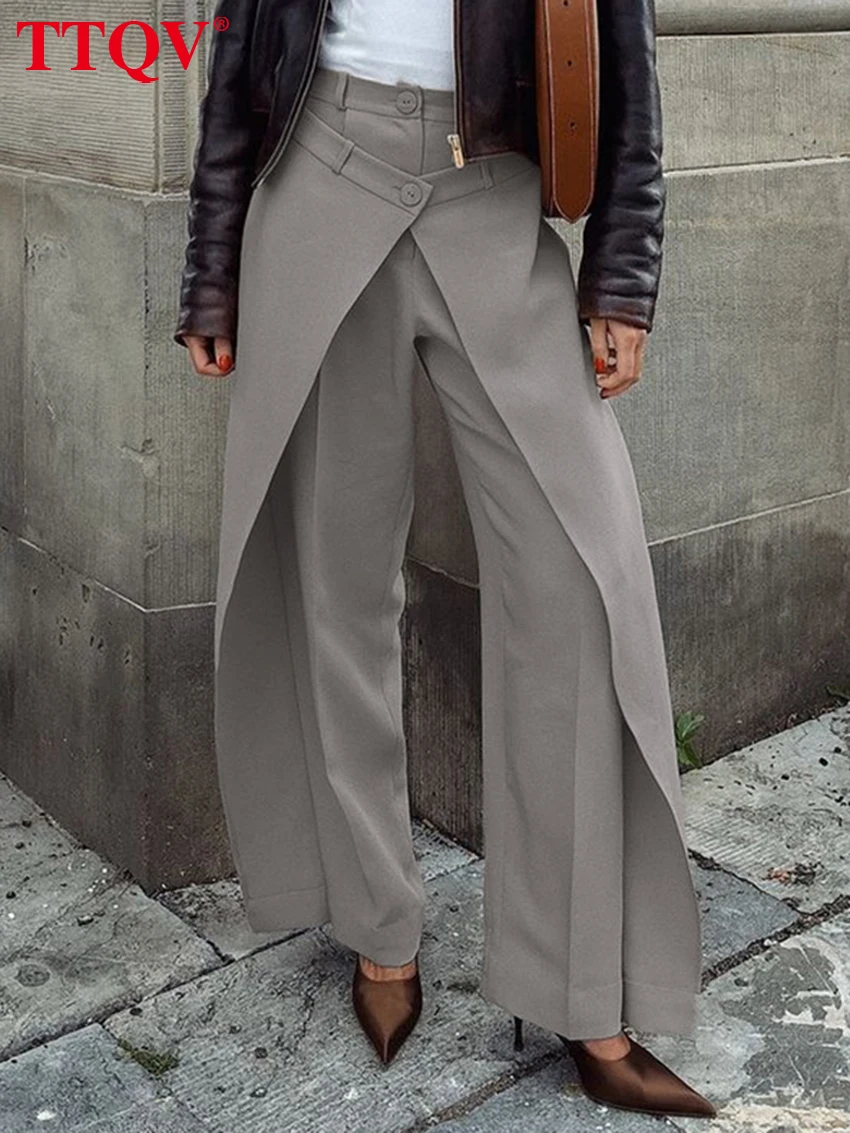 

TTQV Fashion Loose Gray Office Women's Pants 2025 Elegant High Waist Wide Trousers Casual Classic Solid Pants Female Clothing