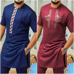 Traje de negocios de manga corta para hombre, camisa con bolsillo de retazos, pantalones, conjuntos de 2 piezas para fiesta de boda, verano, 2024