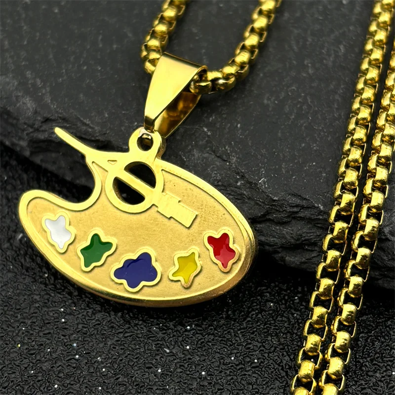 لوحة الرسم الفن قلادة قلادة للنساء الرجال الفولاذ المقاوم للصدأ الذهب اللون الذكور موضة سلسلة سحرية مجوهرات هدايا #3