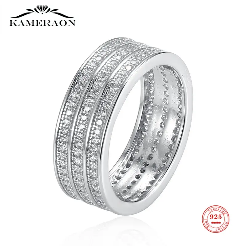 Women's 925 Sterling Silver Crystal Wide Ring Full Shining Simulated Diamond Personality Fine Jewelry Silverware Female Gift