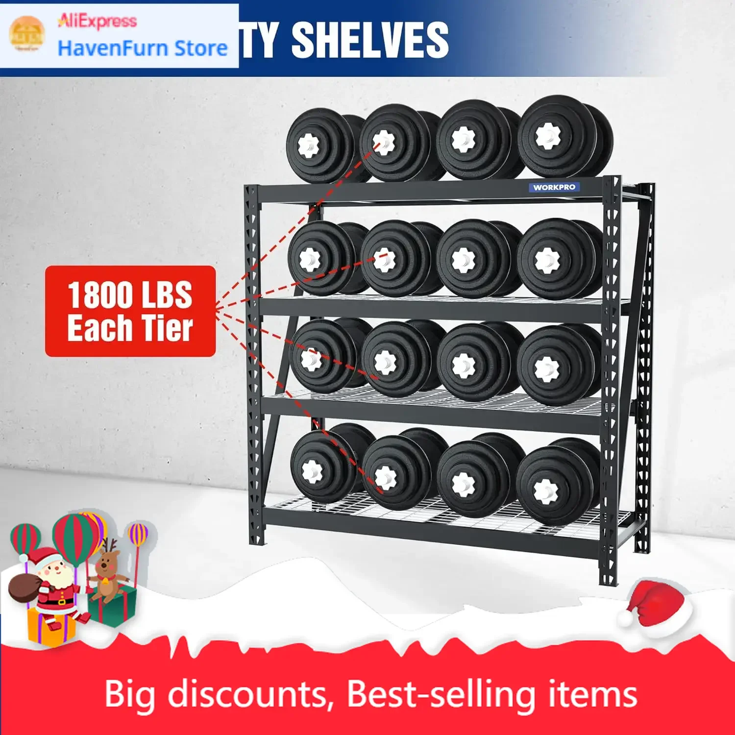 

68" Ultra Wide 4-Tier Metal Garage Shelving Unit, 68"W x 24"D x 65"H, 7200 LBS Capacity, Heavy Duty Storage Utility Rack,