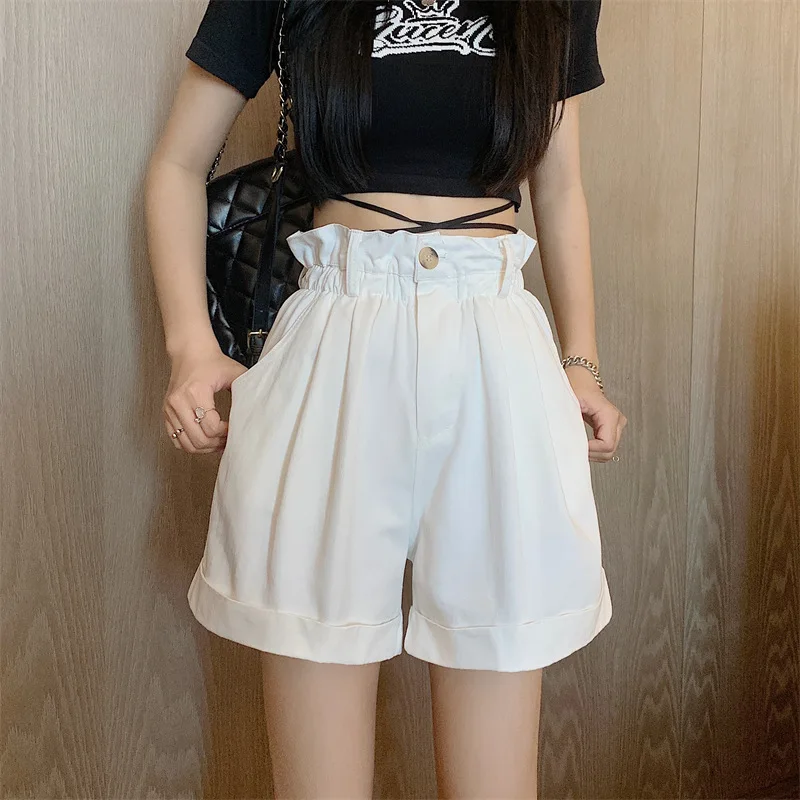 

Elastic Waist Summer Women's New Flower Bud Lantern Pants High Waist Solid Color Elastic Waist Drawstring Loose Wide Leg Shorts