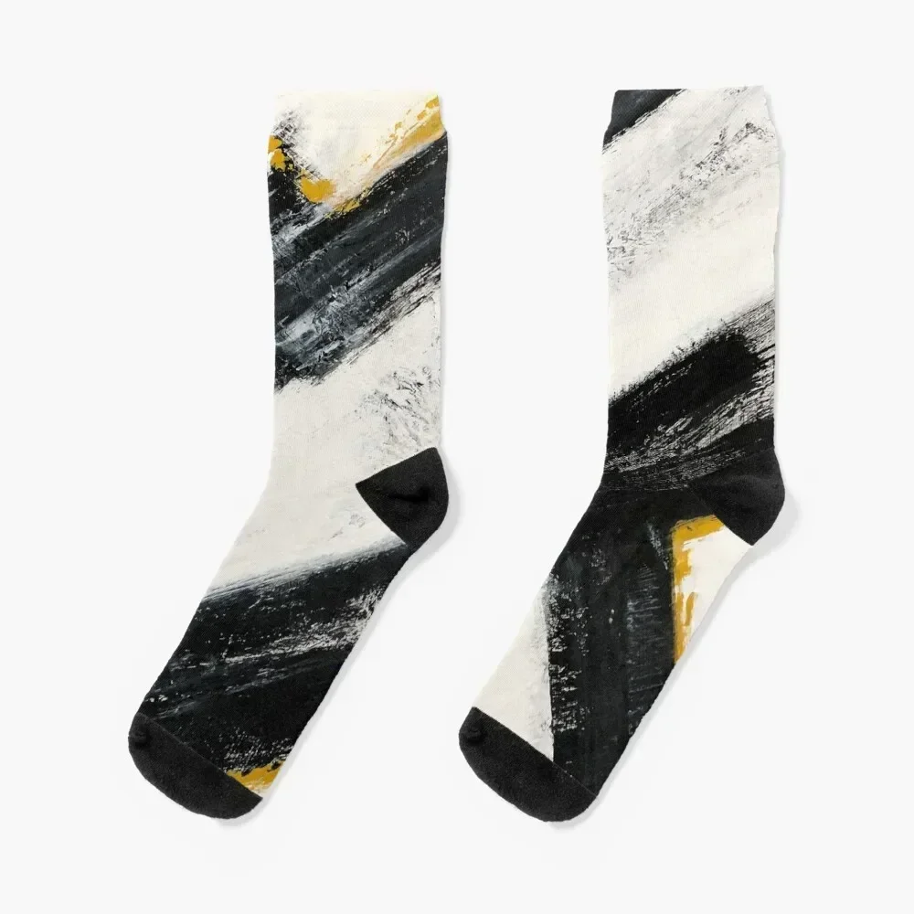 

Abstract lines black, mustard, yellow, white Socks new year basketball custom Luxury Woman Socks Men's