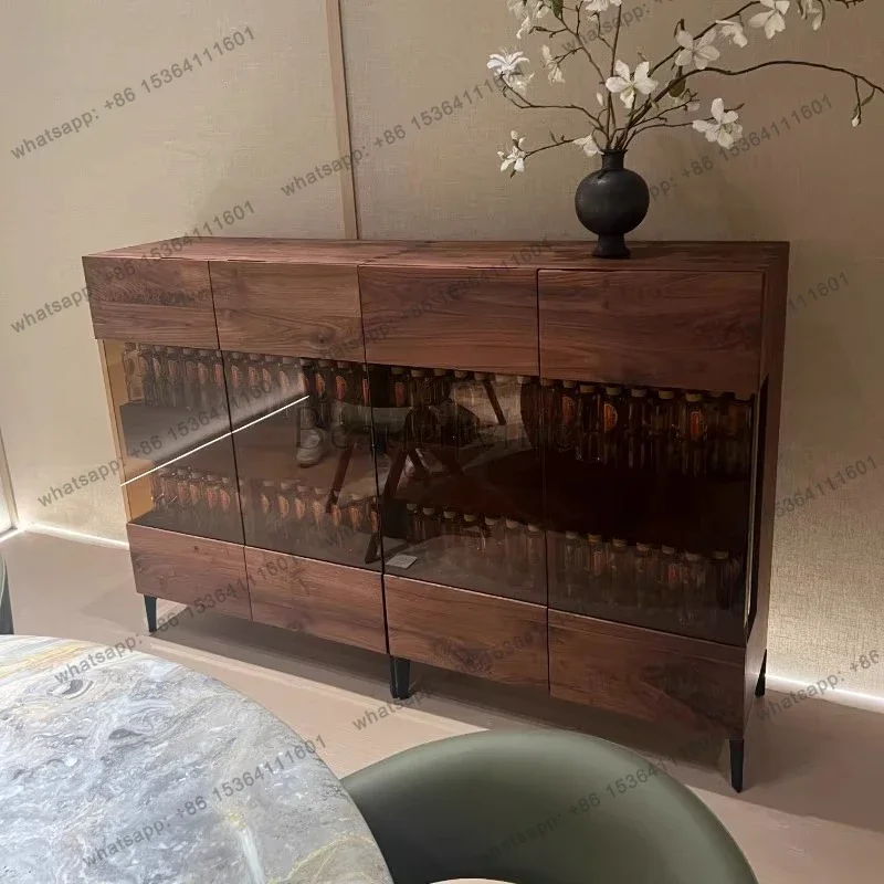 FG40Nordic wooden living room cabinets interior Minimalist luxury design glass display cabinet display cabinet Mid century Furni