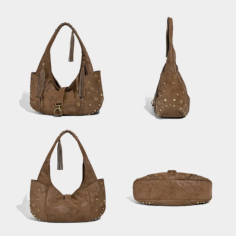 حقيبة دراجة نارية عتيقة متعددة العناصر صناعية فاسق |   2025 نمط جديد المتعثرة بو الجلود تحت الإبط حقيبة منفعل الفتيات تخفيف حمل