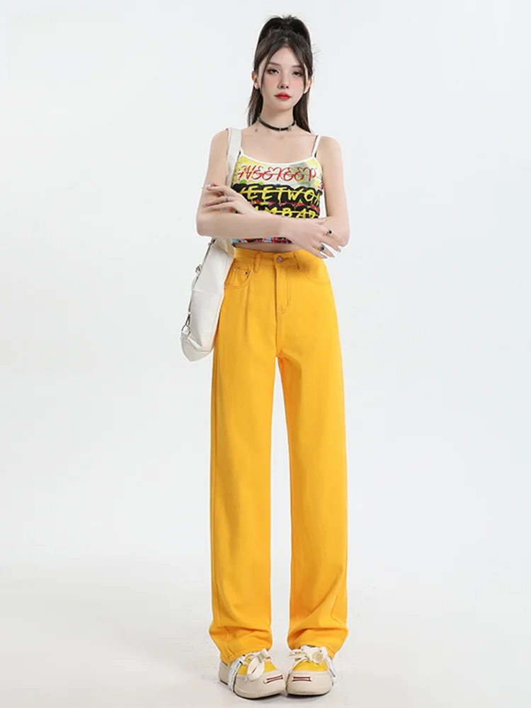 

Джинсы женские с высокой талией, прямые, летние, свободные, стройнящие, струящиеся, широкие, в пол, износостойкие, глубокого цвета