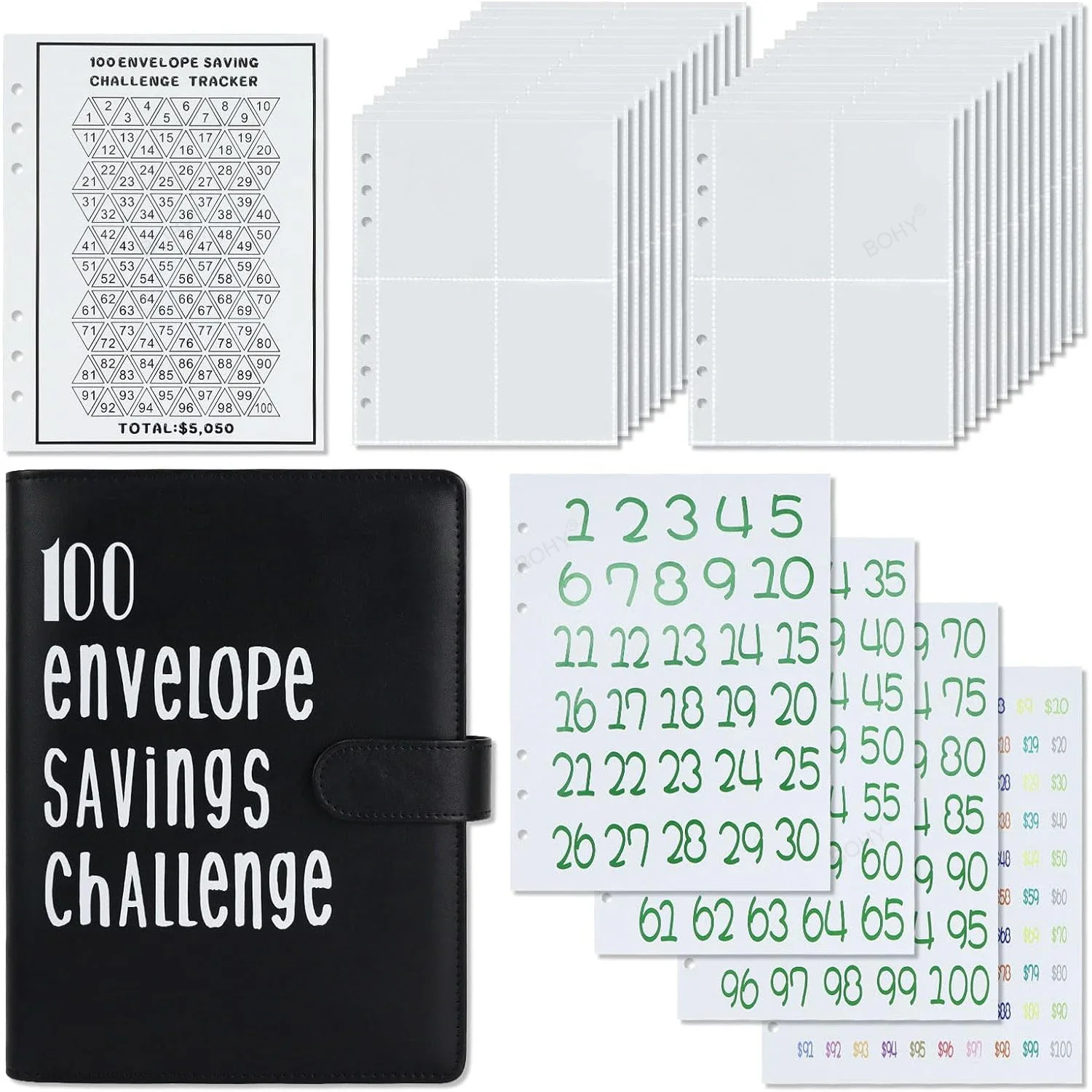 Imagem -06 - Money Saving Challenge Binder com Dinheiro Envelopes Tracker e Adesivos 5050 Dólares Envelope 100 Envelopes