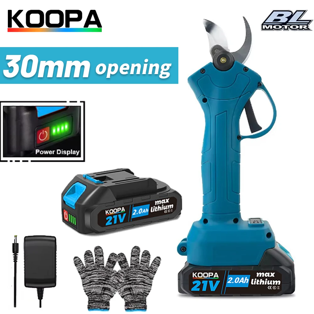 Koopa Tool 21V light cordless electric scissors, brushless pruning machine 30mm cutting diameter, for garden, orchard