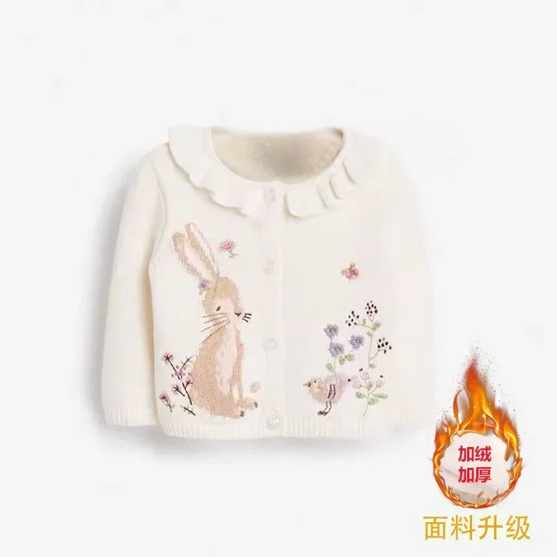 OLEKID Kinder Mädchen Gestrickter Jacquard-Cardigan Herbst 2-8 Jahre Mädchen Kaninchen-Spitzenpullover Mantel Kleinkind Mädchen Blumen-Strickwaren – Detail 13