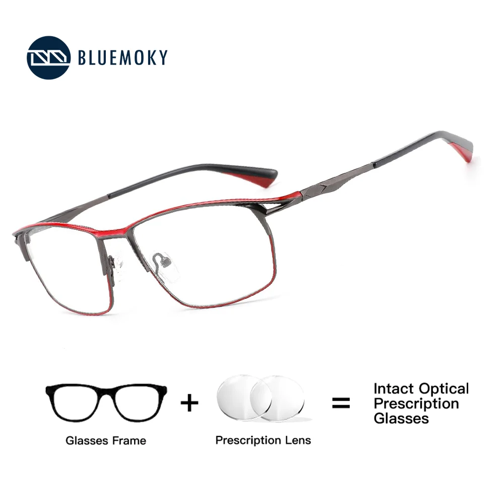 

BLUEMOKY New men's metal square myopia glasses, multi-focal color-changing optical glasses, progressive anti-blue light