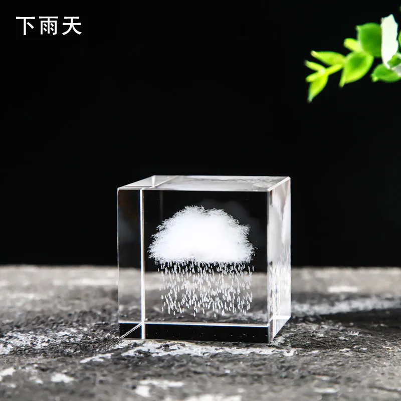 5cm crystal cube body carved with rainy days, solar system clouds, love cube desktop creative gift decoration for gift giving