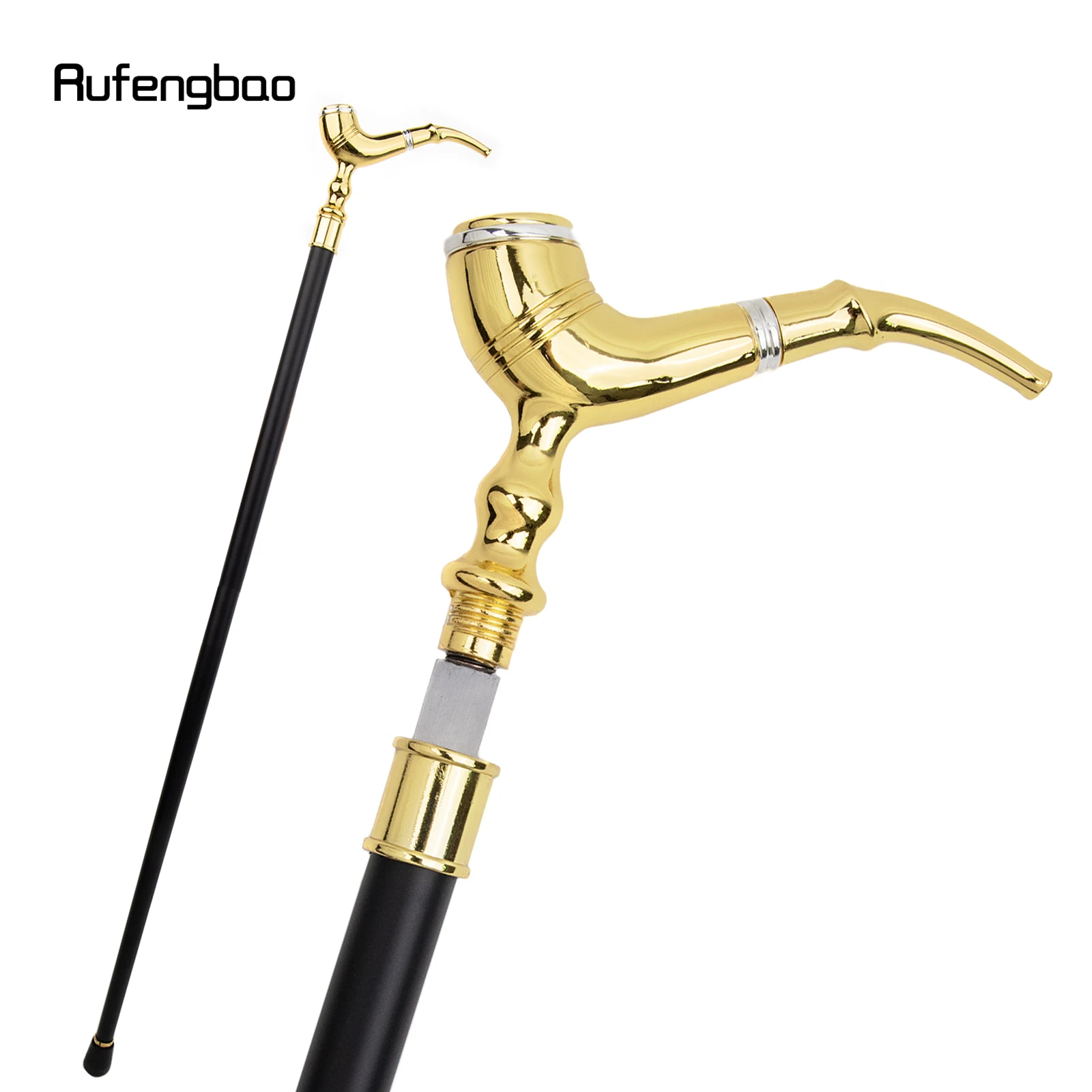 Tubo de Ouro Padrão Única Joint Walking Stick com Placa Escondida Self Defense Moda Cana Placa Cosplay Crosier 93 centímetros