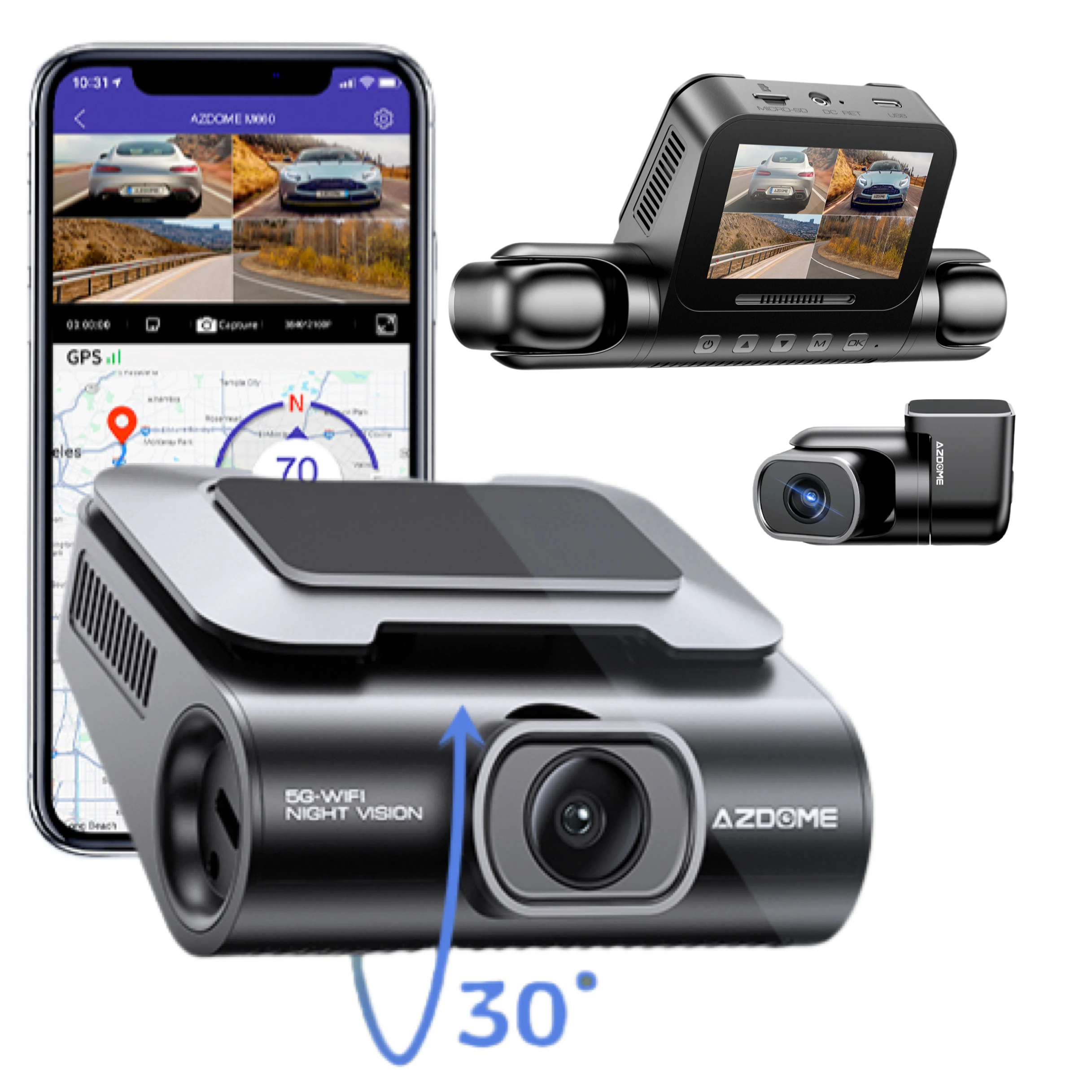 AZDOME M660 Detachable 4-channel driving recorder Built-in WiFi GPS eMMc 128GB with voice control WDR Night Vision 4K dash cam