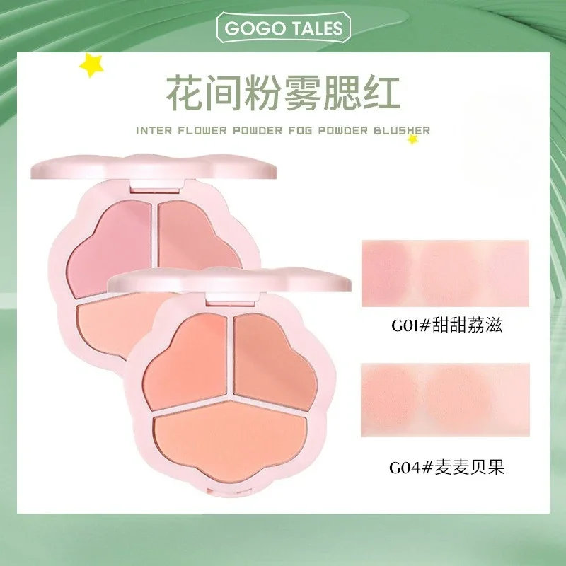 GOGO TALES Paleta de rubor de 3 colores, color rojo mate, color de expansión y contracción, rosa nude natural, curtido solar, color duradero