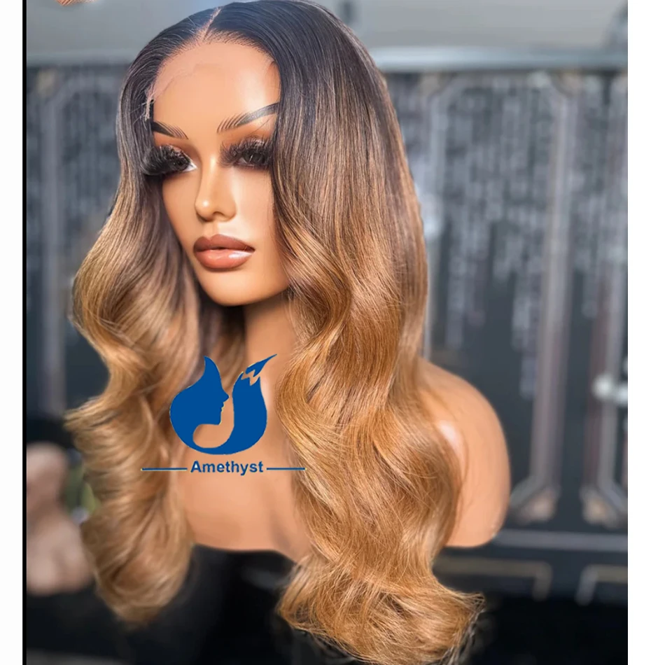 Ombre Blonde Wave Lace Closure Human Hair Wig with 5.5x4.5PU Silk Base For Black Women Remy Braizlian Hair Pre Plucked No Knots