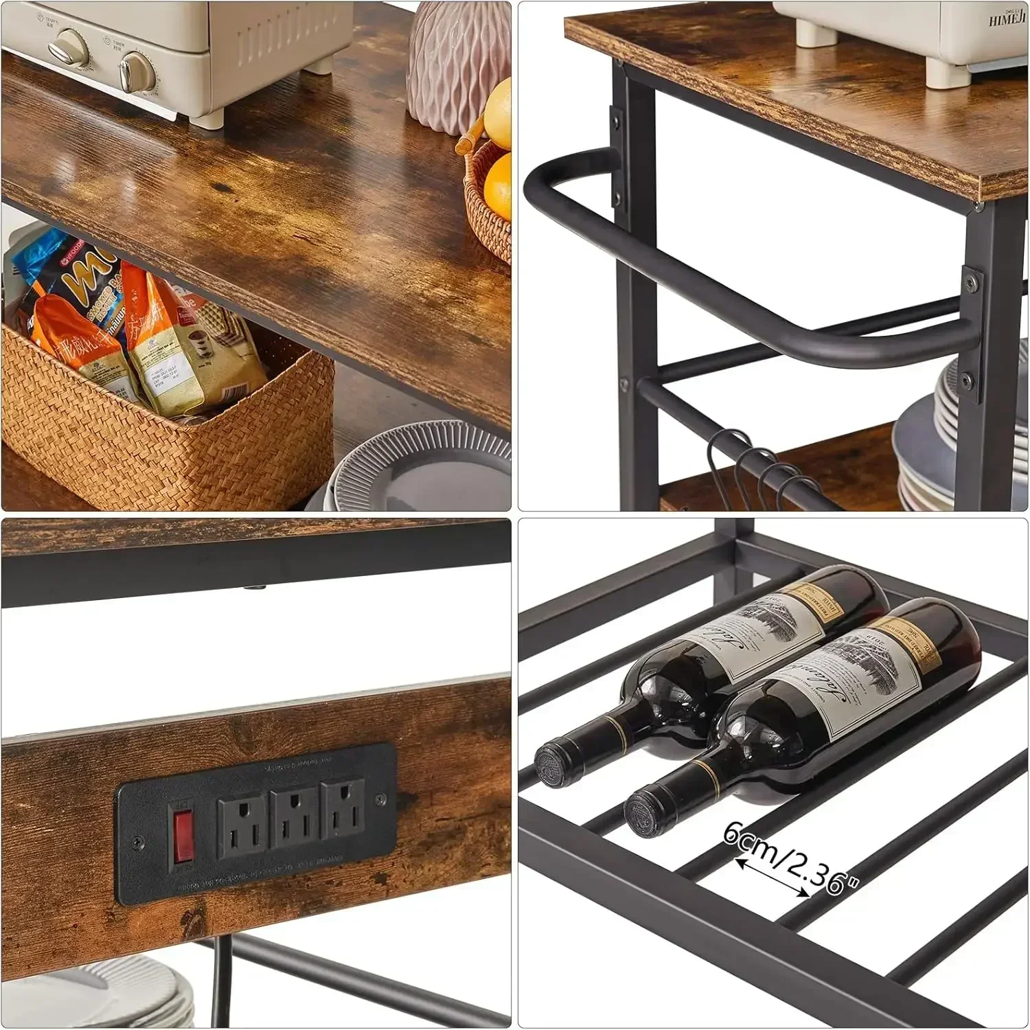 

XMSJ-Sale Kitchen Island With 3 Shelves, Island Table For Kitchen With Power Outlet,Kitchen Cart With Large Worktop,Rolling Bar