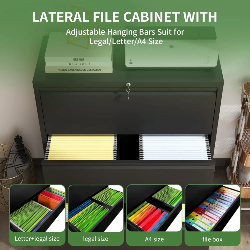 Secure 3-Drawer Metal File Cabinet for Home Office, Letter/Legal Size Hanging Files Storage Solutions