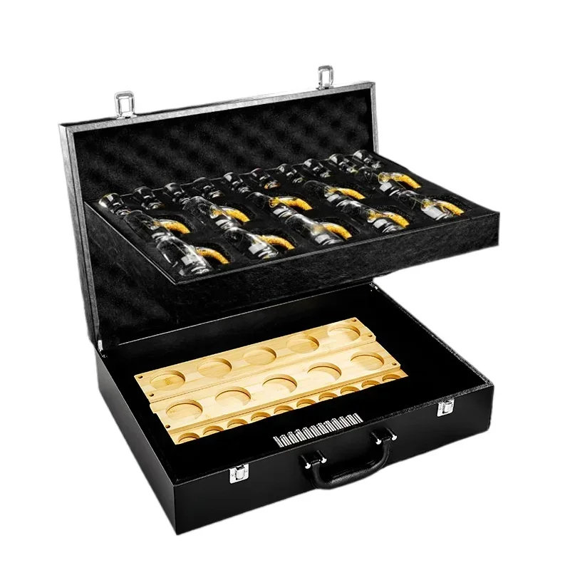 High-end leather case 10 pots 10 cups gold foil Baijiu cup with cup holder set bullet cup wine dispenser wine set storage gift