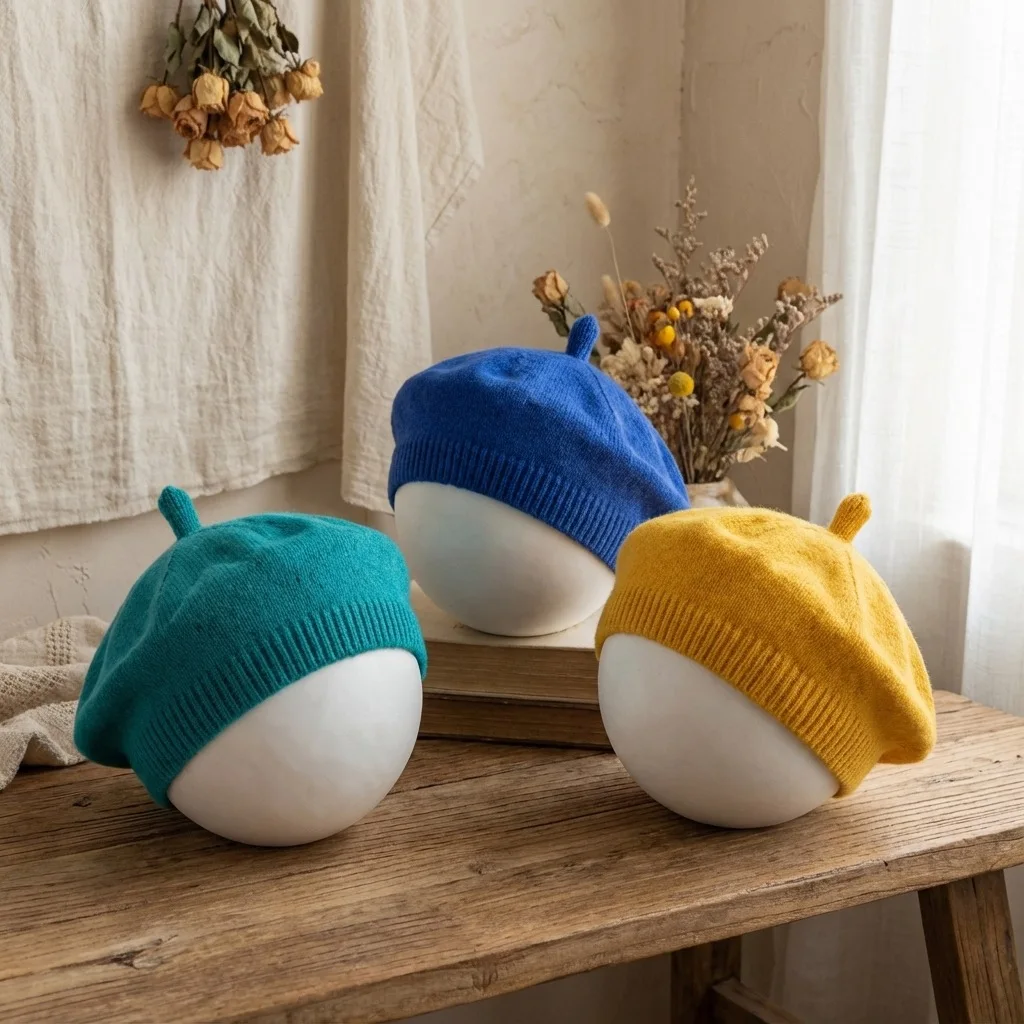 Frühling Kleinkind Baskenmütze Baby Strickmütze 0-12 M Einfarbig Dünne Säuglingsmütze 13 Farben Schöne Warme Mädchen Kürbis Hut