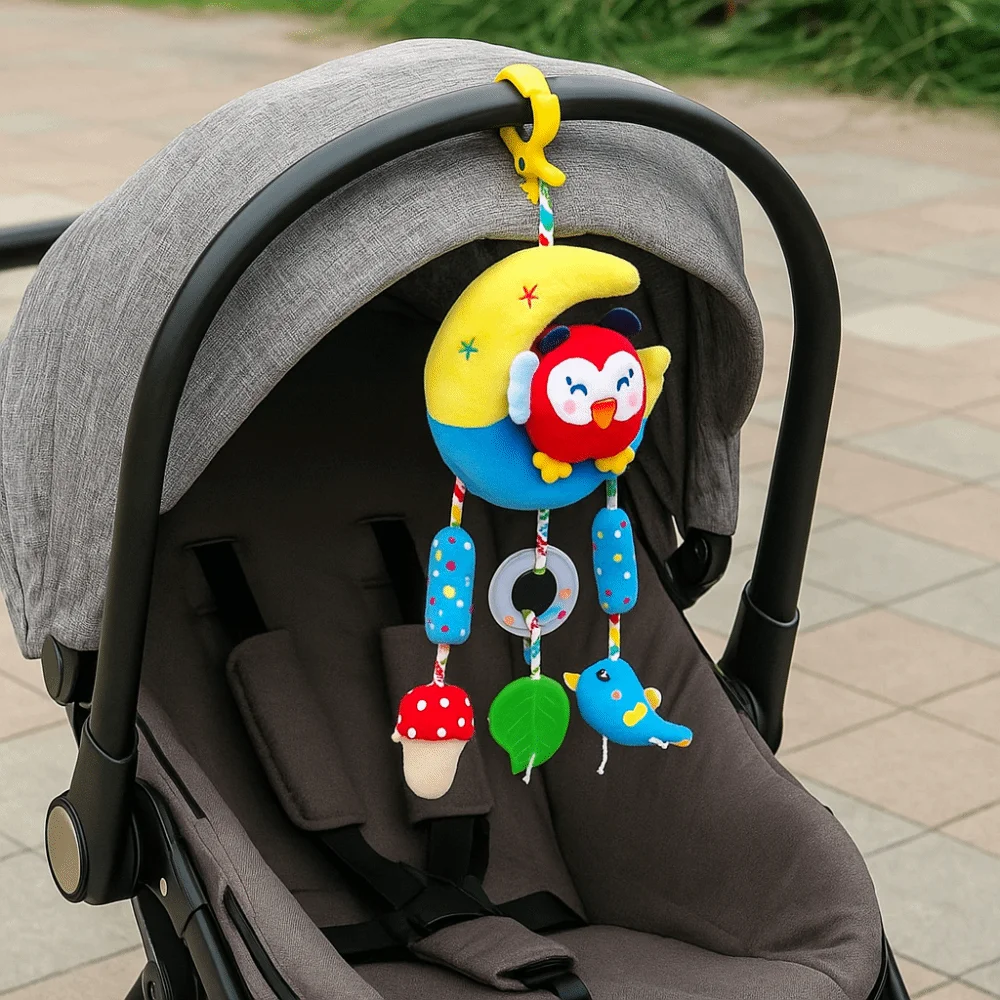 Design bonito chocalho do bebê sino agarrar capacidade de treinamento carrinho pendurado material animal de pelúcia infantil berço pingente cama pingente