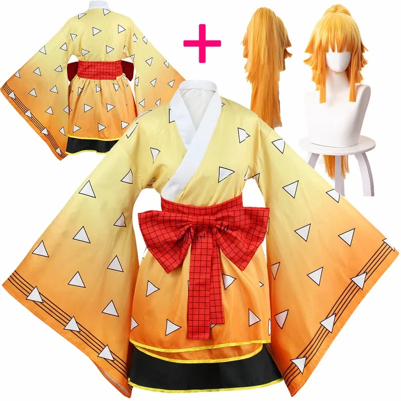 

Season 2 Agatsuma Zenitsu Kamado Tanjirou Rengoku Female Cosplay Costume Uniform Wig Anime Kimono Dress Women Men