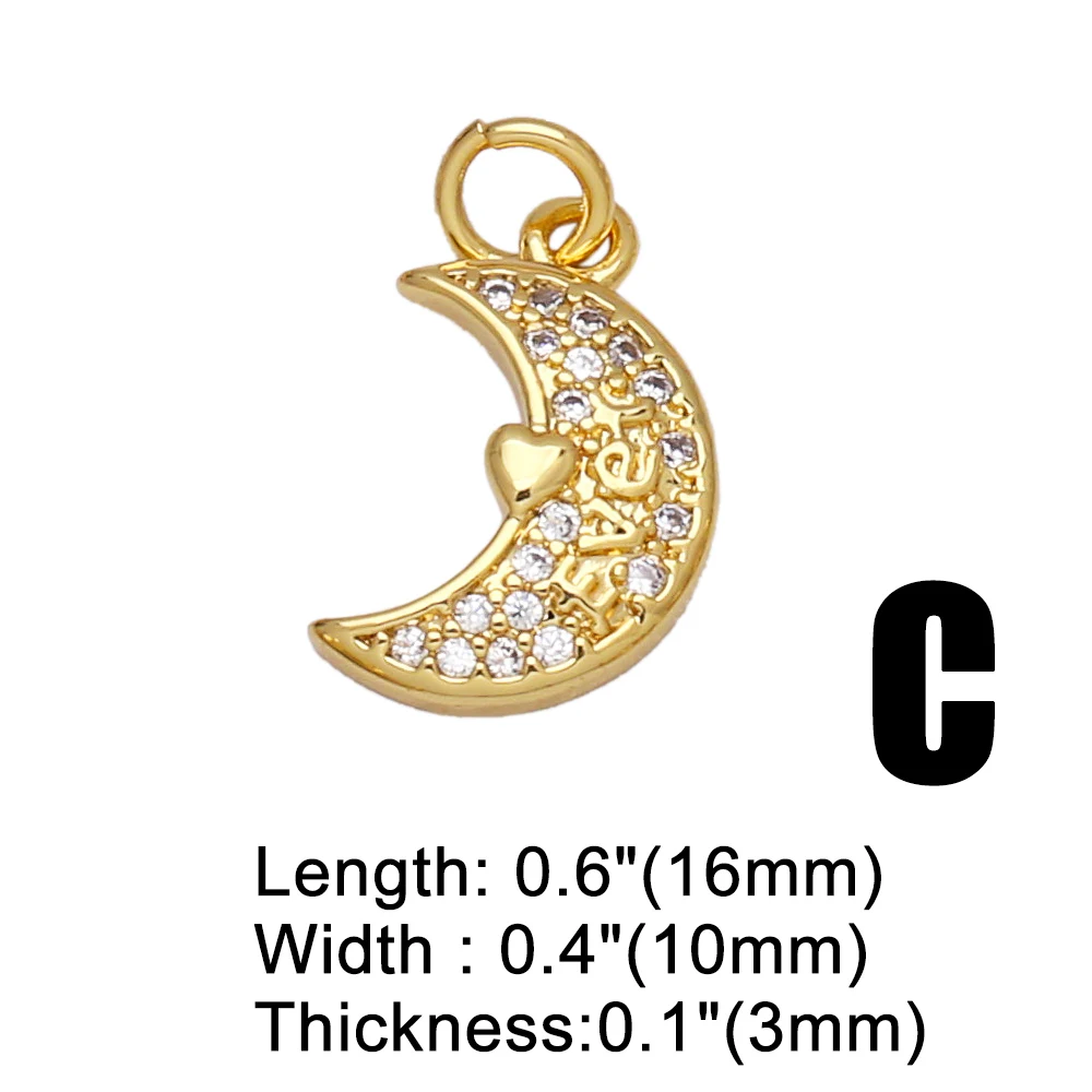 OCESRIO Moon Rabbitt Charms for Necklace Gold Plated Copper CZ Handmade Animal Girl Heart Pendant Jewelry Making pdta695