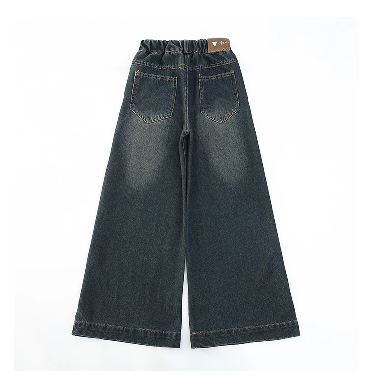 Modische High-Waist-Jeans mit weitem Bein für Teenager-Mädchen, Streetwear, lockere Denim-Hose, gewaschene dunkelblaue Jeans, Hose, Größe 5-14. – Detail 16