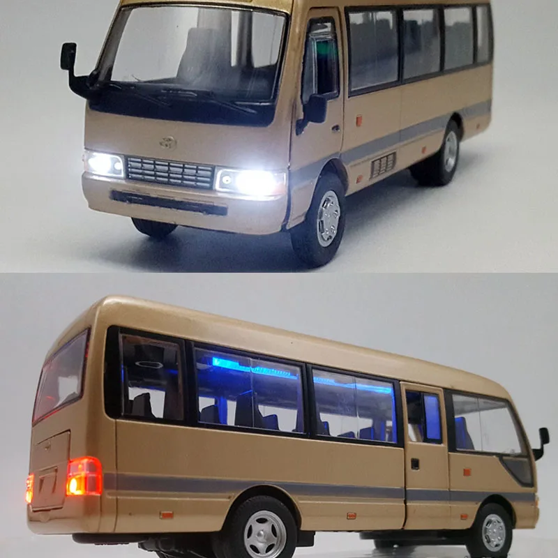 1:32 Coaster Alloy Bus Car Diecast Simulation Metal Business Bus Vehicles Model samochodu Dźwięk i światło Kolekcja zabawek dla dzieci Prezent