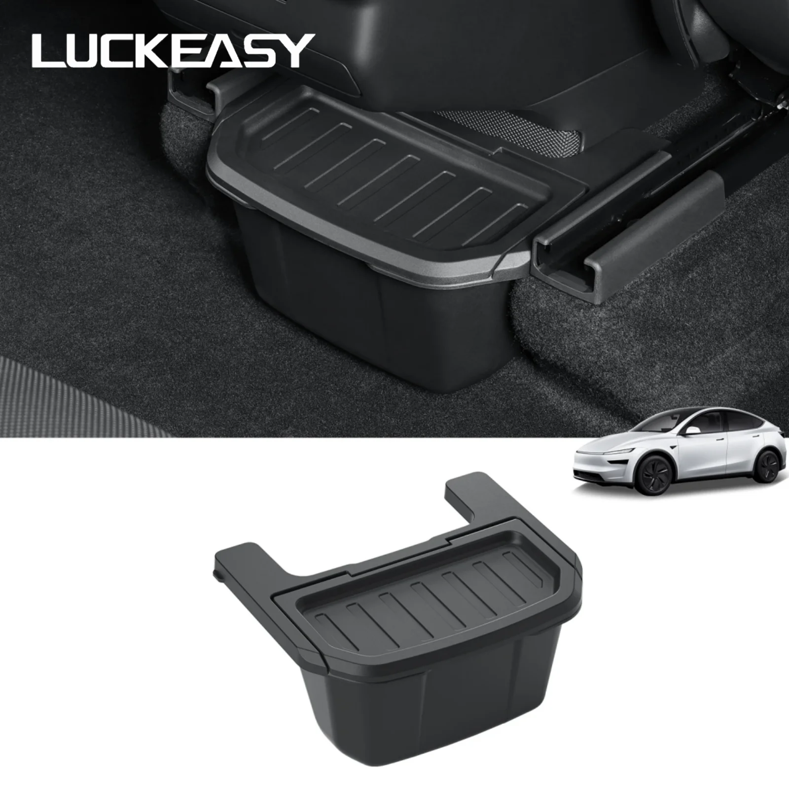 LUCKEASY for Tesla Model YL 2025 2026 (Not Fit Berlin Version) Car Armrest Rear Storage Box Tray Accessories Tidying TPE Black