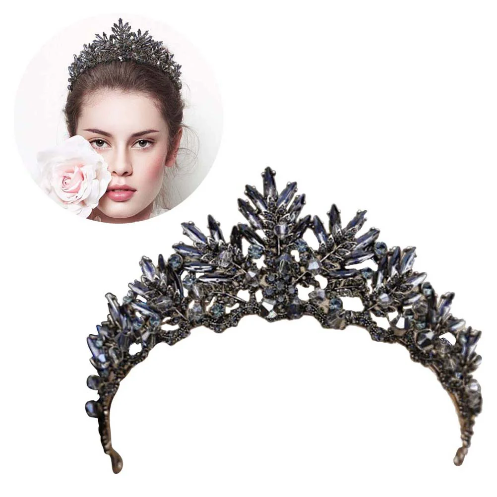 Roman Crown Black Crowns for Women Bride Veil Outfit Vintage Tiara Wedding Bridesmaid Costume