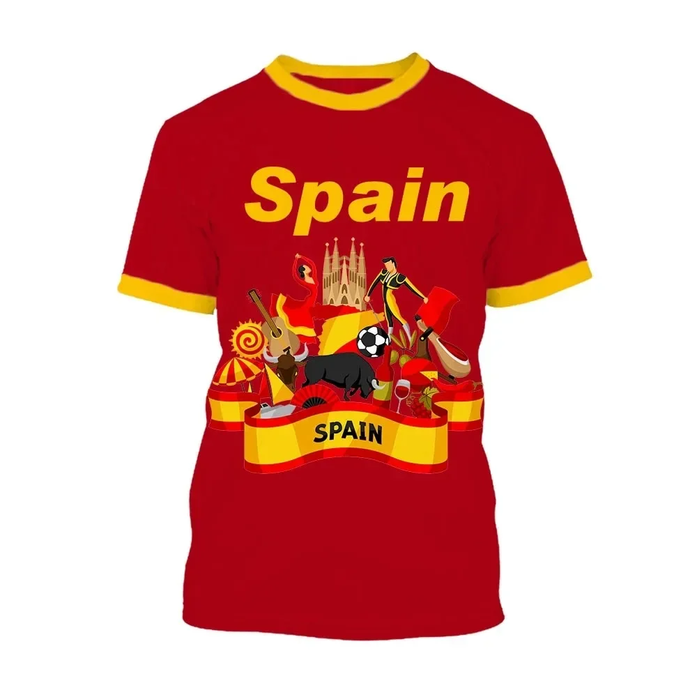 Jumeast 3D Spain Flag Graphic T-shirts Map Soccer Printed Football Jersey Men T Shirts Runging Aesthetic Youth Clothing T-shirty