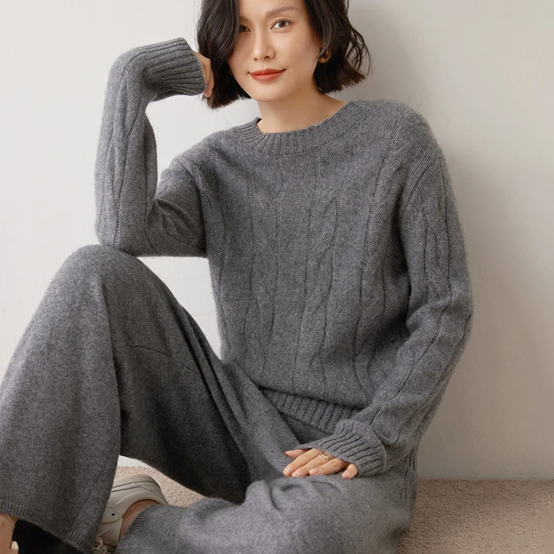 Autumn Winter Women\'s 100% Cashmere Sweater O-Neck High Quality Pullovers Lady Loose Large Size Thicken Knitted Jumper 4 Colour