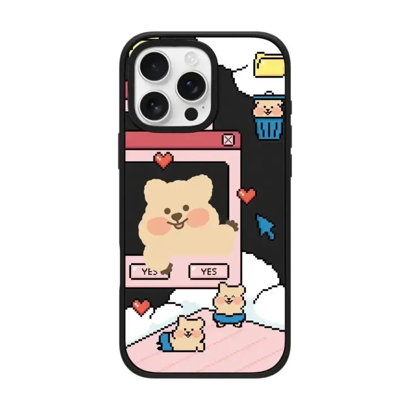 

Cartoon Bear Capybara Black Frosted Magnetic iPhone 13 15 14 16 Pro Max Protective Case, Fits iPhone 16 Pro Max