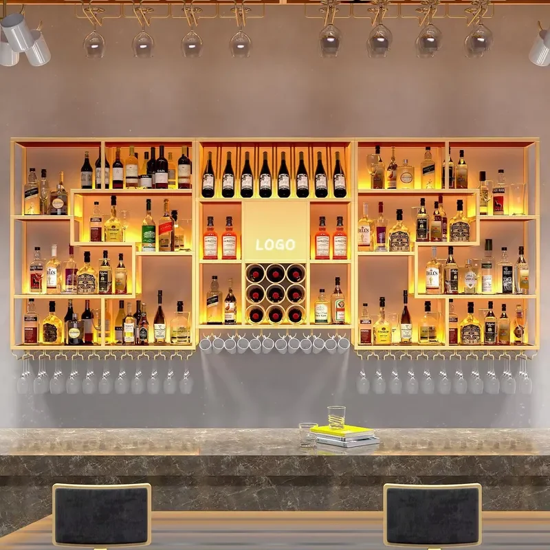 Hot Sale Custom Signs Metal Iron Wine Rack Stand Restaurant Bar Party Irregular Wall Mounted Whiskey Display Storage Rack