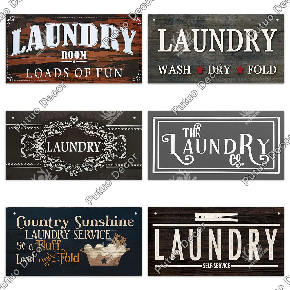 Putuo Decor Laundry Wooden Plaque Signs Wall Art Decor Decorative Plaque for Laundry Room Hanging Sign Washhouse Door Decoration