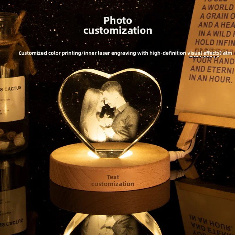 Custom Night Light Photo Customized Crystal Desk Ornament Pet Person Memorial Gift for Girls Boys