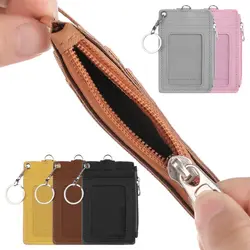 Portable Leather Business ID Card Credit Badge Holder Coin Purse Wallet Keychain