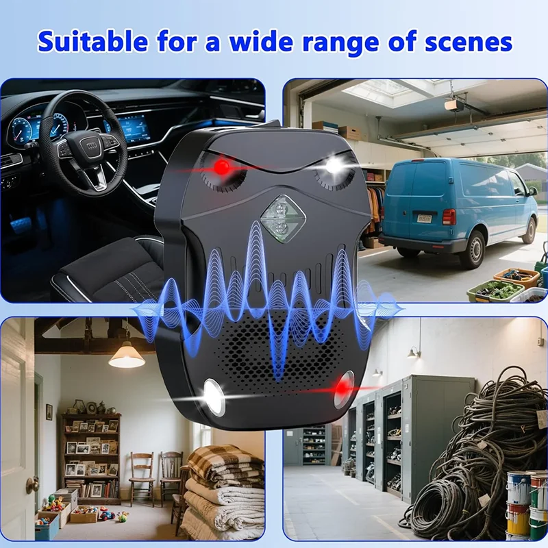 Elektronischer Ultraschall-Mäusevertreiber mit LED-Blinklicht und Alarmton für Eichhörnchen, Mäuse und Ratten, geeignet für Auto, Innenräume, Garage, Küche usw. – Detail 5