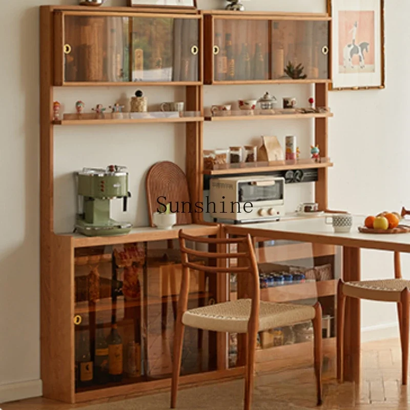 

Small apartment rock slab ultra-thin sideboard dining table integrated against the wall folding wine cabinet