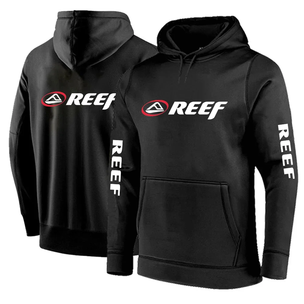 

REEF Logo Men's Spring and Autumn Casual Fashion Hooded Comfortable Printing Solid Color Pullovers Hoodie Top Male Clothing